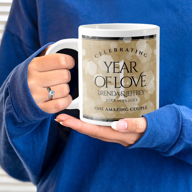 Taza De Café Gigante Elegante 1er aniversario de Boda de papel (1st Wedding Anniversary Jumbo Coffee Mug Cover Photo.)