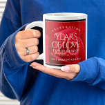 Taza De Café Gigante Elegante 26° Rosa Boda Aniversario<br><div class="desc">¡Celebremos el 26 aniversario del rosa de bodas con un par de estos elegantes tazas de café gigantes! Las elegantes letras con un romántico fondo rosa rojo añaden un toque memorable a esta ocasión especial y un hito extraordinario. Personaliza con los nombres de la pareja, fechas de matrimonio y/o mensajes...</div>