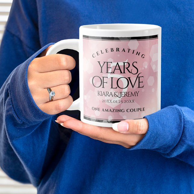 Taza De Café Gigante Elegante 5º Rosa Aniversario del Boda del Cuartz (5th Wedding Anniversary Jumbo Coffee Mug Cover Photo (Rose Quartz).)