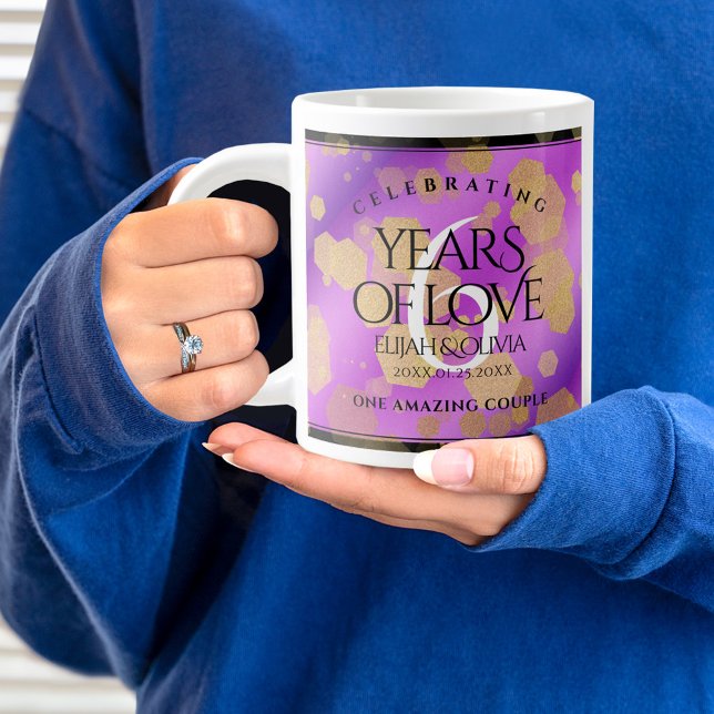 Taza De Café Gigante Elegante 6º Aniversario del Boda Ametista (6th Wedding Anniversary Jumbo Coffee Mug Cover Photo.)