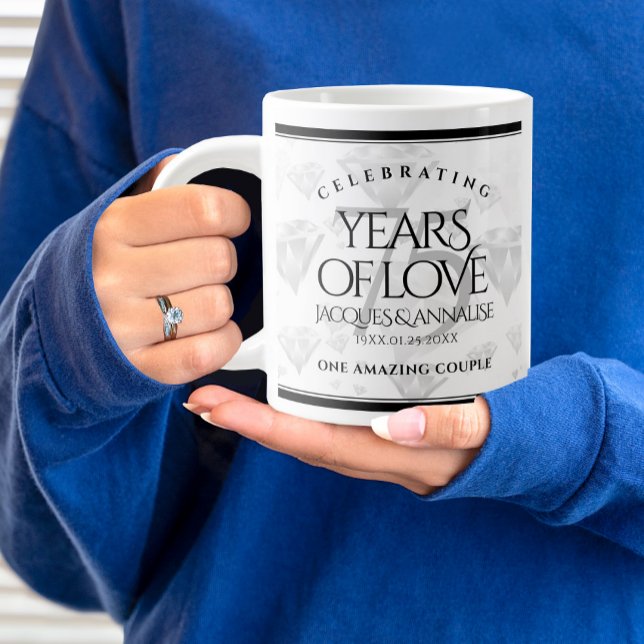Taza De Café Gigante Elegante 75° Aniversario del Boda del Diamante (75th Wedding Anniversary Jumbo Coffee Mug Cover Photo.)