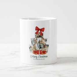 Taza De Café Gigante Elegante acuarela Red Bow Family Árbol de Navidad