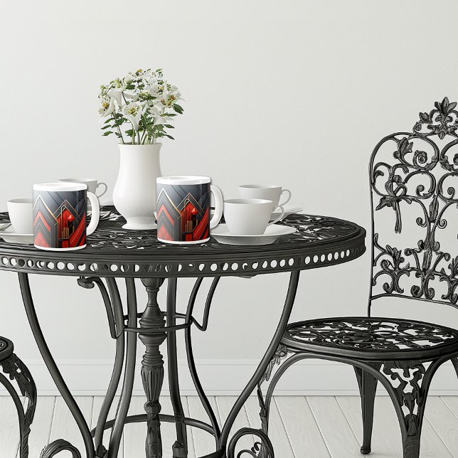 Taza De Café Gigante Elegante Art Deco Oro Rojo Negro (Subido por el creador)