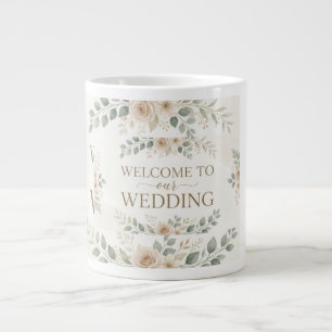 Taza De Café Gigante Elegante Bienvenida Floral Acuarela para Boda