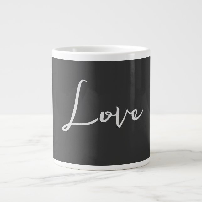 Taza De Café Gigante Elegante Boda de amor de fondo gris (Frente)