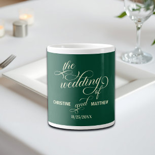 Taza De Café Gigante Elegante caligrafía regalo Boda Verde azulado