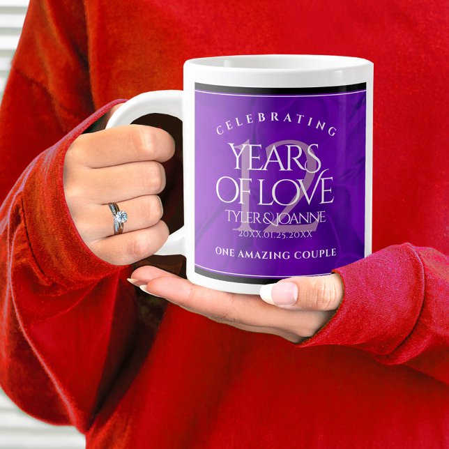 Taza De Café Gigante Elegante celebración del 12º Aniversario del Boda  (12th Wedding Anniversary Jumbo Coffee Mug Cover Photo.)