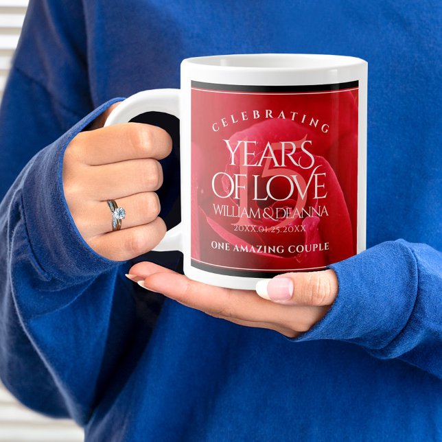 Taza De Café Gigante Elegante celebración del 15° Rosa de aniversario d (15th Wedding Anniversary Jumbo Coffee Mug Cover Photo.)