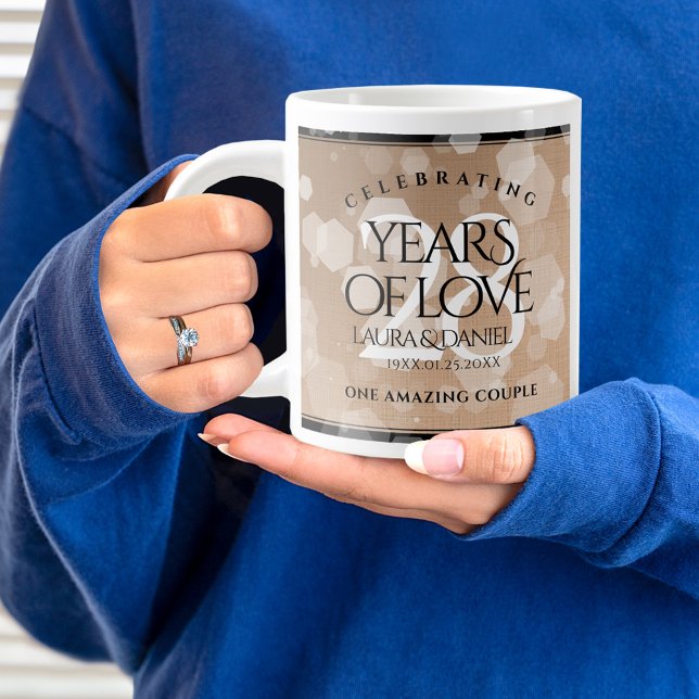 Taza De Café Gigante Elegante celebración del 28º Aniversario del Boda  (28th Wedding Anniversary Jumbo Coffee Mug Cover Photo.)