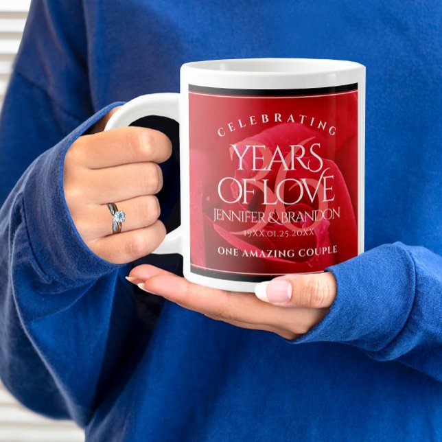 Taza De Café Gigante Elegante celebración del 36° Aniversario Rosa Boda (36th Wedding Anniversary Jumbo Mug Cover Photo.)