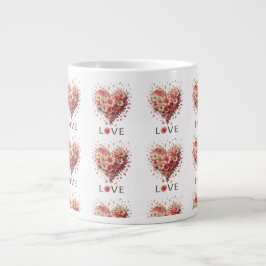 Taza De Café Gigante Elegante Corazón Floral Rosa Romántico Día de San 