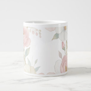 Taza De Café Gigante Elegante Corona Floral Pastel Rosa Diseño Botánico