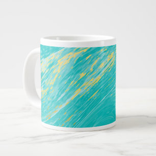 Taza De Café Gigante Elegante diseño azul dorado de mármol de lujo