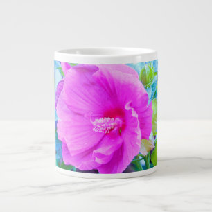 Taza De Café Gigante Elegante flor rosa hibiscus con floaje Aqua
