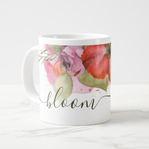 Taza De Café Gigante Elegante "florecimiento" rosa y rojo