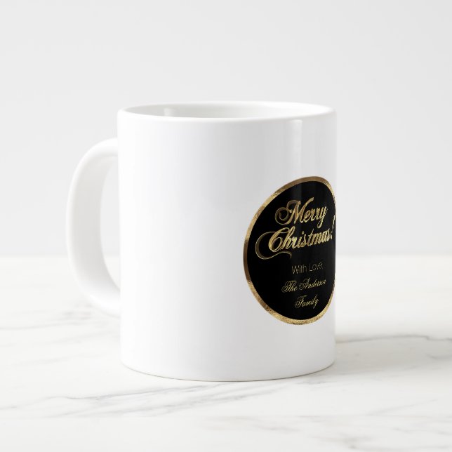 Taza De Café Gigante Elegante guión de Navidades modernos en negro y or (Izquierda)