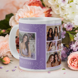 Taza De Café Gigante Elegante Lavanda 6 Collage de fotos Quinceañera
