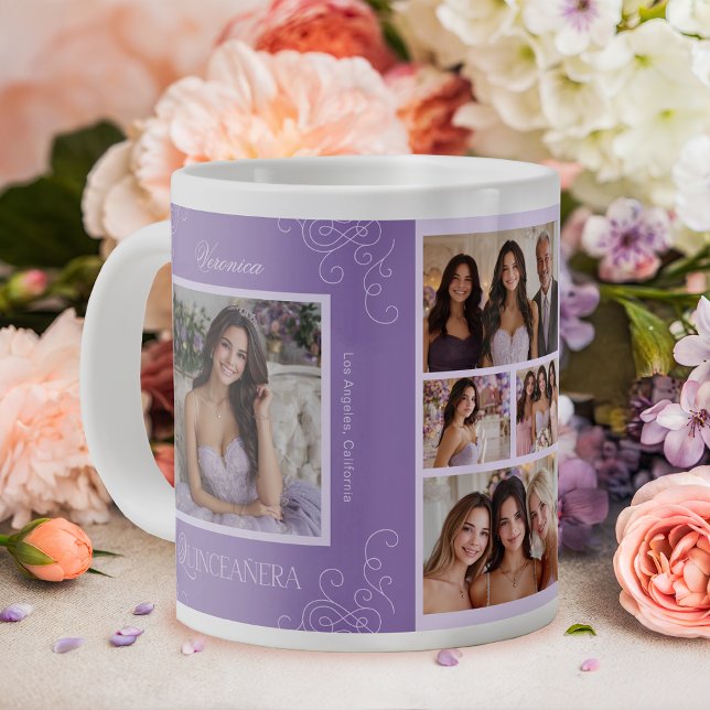 Taza De Café Gigante Elegante Lavanda 6 Collage de fotos Quinceañera (Subido por el creador)