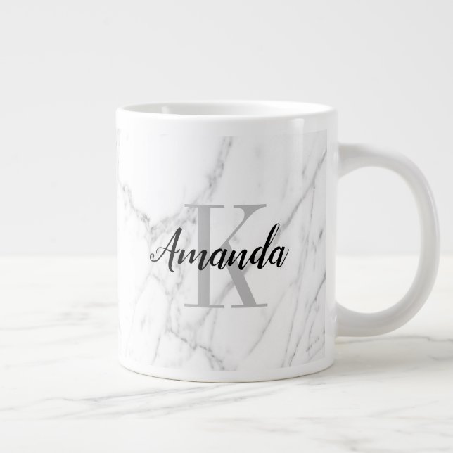 Taza De Café Gigante Elegante monograma de piedra de mármol blanco gran (Derecha)