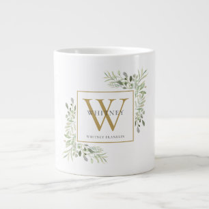 Taza De Café Gigante Elegante Monograma Moderno Verde