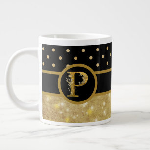 Taza De Café Gigante Elegante Monograma Negro y Oro