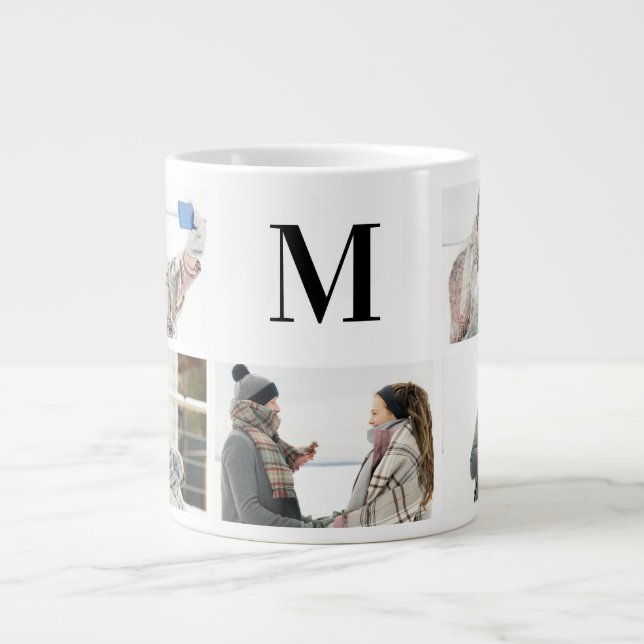 Taza De Café Gigante Elegante Monogramado y 5 foto personalizada Mug  (Frente)