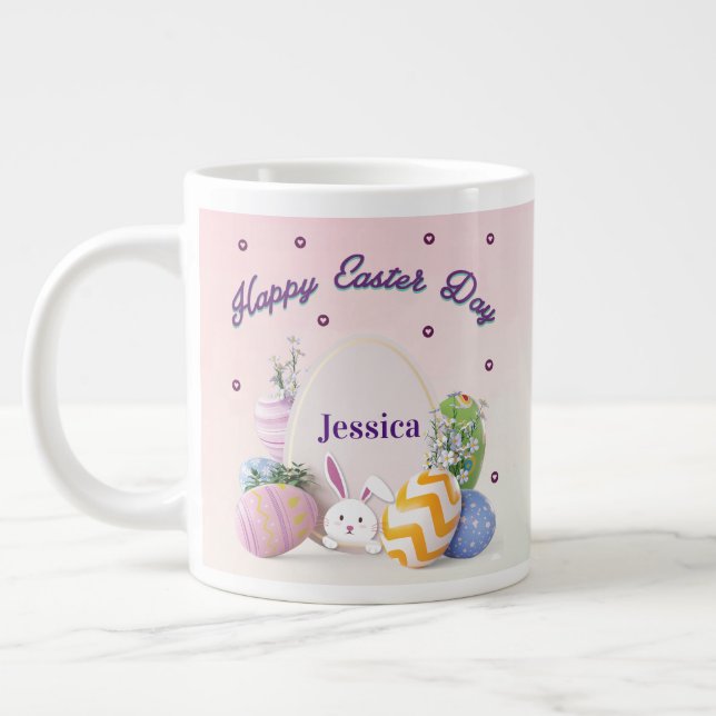 Taza De Café Gigante Elegante nombre personalizado Feliz Día de Pascua (Izquierda)