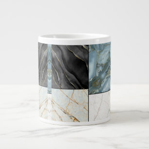 Taza De Café Gigante Elegante patrón de mármol blanco y negro gris dora