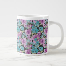 Taza De Café Gigante Elegante patrón floral Púrpura Púrpura Negro Backg