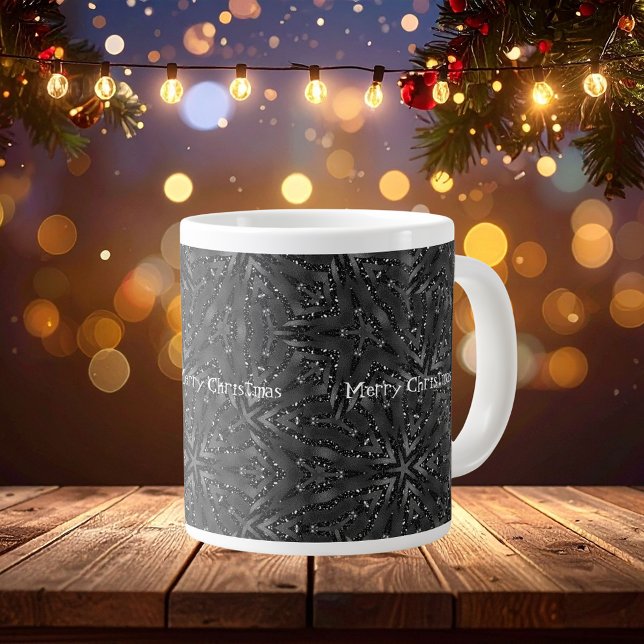 Taza De Café Gigante Elegante Personalizable negro brillante de navidad (Elegant Black Shiny Merry Christmas Customizable Giant Coffee Mug)