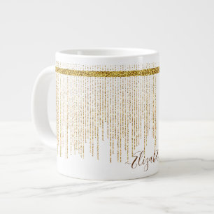 Taza De Café Gigante Elegante Purpurina dorado Monograma Nombre