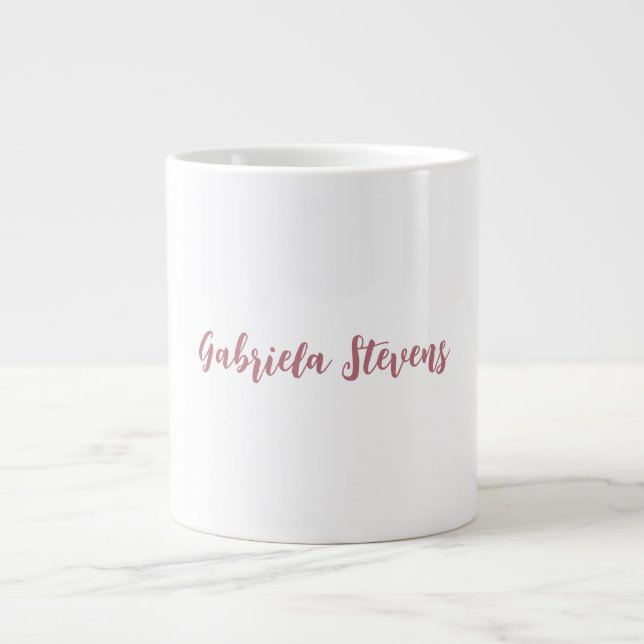 Taza De Café Gigante Elegante Rosa caligrafía de oro Nombre blanco (Frente)