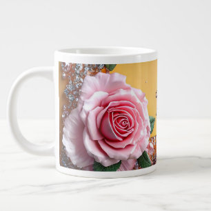 Taza De Café Gigante Elegante Rosa y Marco de Joyas