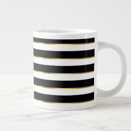 Taza De Café Gigante Elegante Stripe Black Gold White