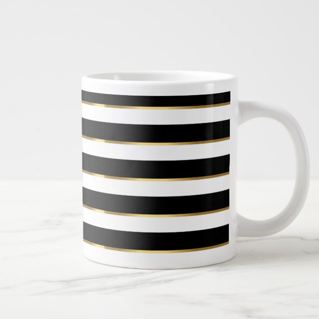 Taza De Café Gigante Elegante Stripe Black Gold White (Derecha)