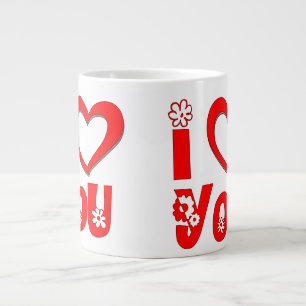 Taza De Café Gigante Elegante Te Amo Cerámica   Rojo Minimalista 