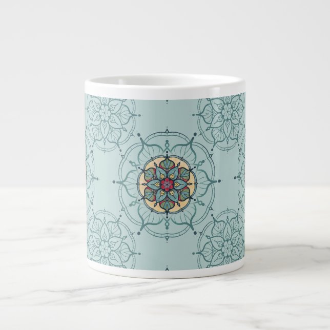 Taza De Café Gigante Elegante Verde azulado Mandala Mug (Frente)