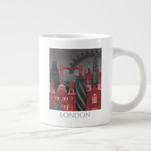 Taza De Café Gigante Elevaciones de Londres por la noche - Rojo