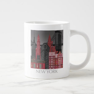 Taza De Café Gigante Elevaciones de Nueva York de noche - Rojo