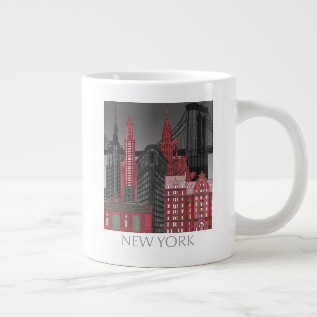 Taza De Café Gigante Elevaciones de Nueva York por noche - Rojo (Derecha)