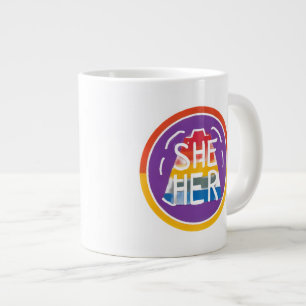 Taza De Café Gigante ELLA/SU Pronoun Rainbow Circle Pride