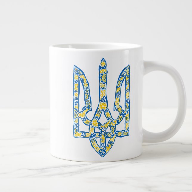 Taza De Café Gigante Emblema nacional ucraniano trident tryzub (Derecha)