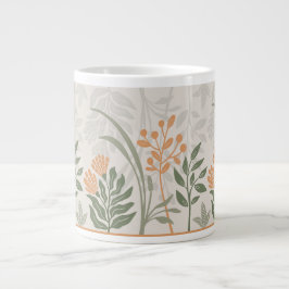 Taza De Café Gigante Encantador Folk Botánico Verde y Naranja