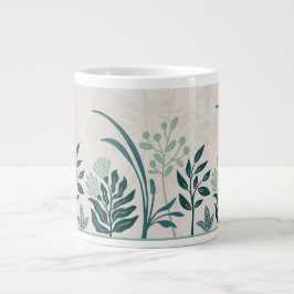 Taza De Café Gigante Encantador Jardín Botánico Folk Teal