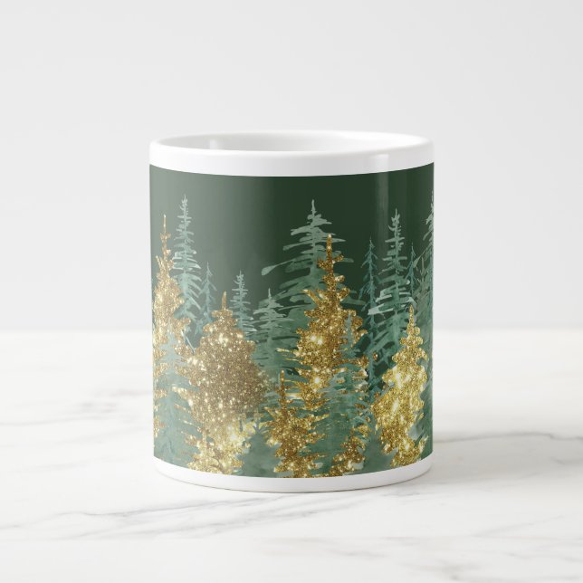 Taza De Café Gigante Enchanting Forest Holiday Pines  Giant Coffee Mug (Frente)