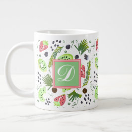 Taza De Café Gigante Ensalada De Frutas Lindas Kiwi Fresas Monograma Ga