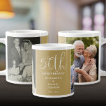 Taza De Café Gigante Entonces Y Ahora 2 Foto 50 Aniversario Boda<br><div class="desc">Un elegante regalo por el 50° aniversario del boda,  que incluye 2 fotos especiales y tipografía elegante sobre un fondo dorado. Diseñado por Thisisnotme©</div>