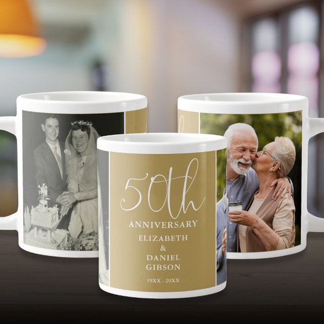 Taza De Café Gigante Entonces Y Ahora 2 Foto 50 Aniversario Boda (Then And Now 2 Photo 50th Wedding Anniversary Giant Coffee Mug)