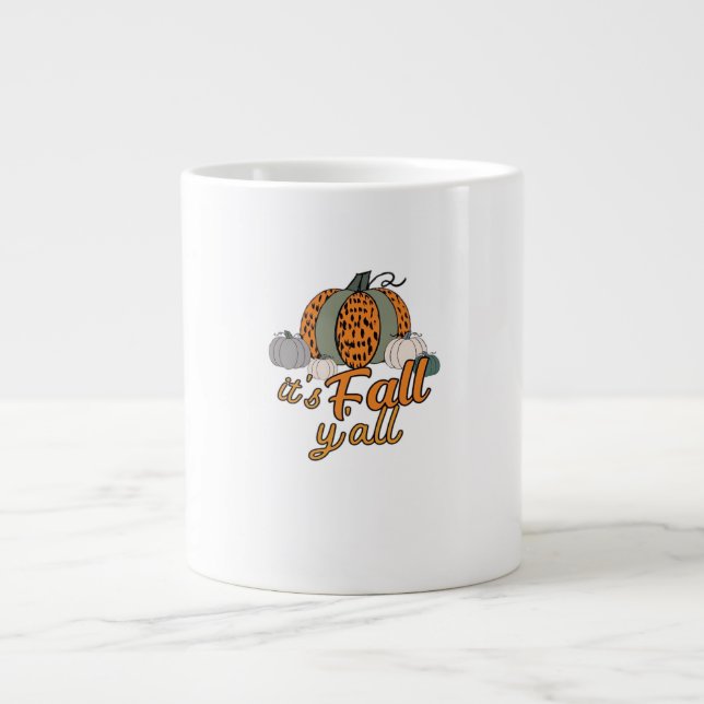 Taza De Café Gigante Es Fall Y'all, Funny Pumpkins Leopard Pattern (Frente)