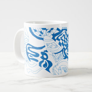 Taza De Café Gigante Esbozo azul, abstracto